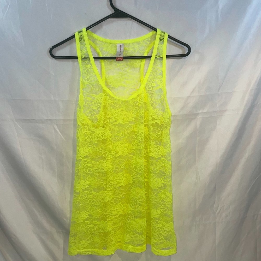 No Boundaries Neon Yellow Lace Tank Size XL